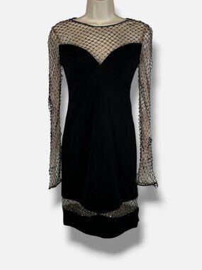 CDGNY Women's Black Netting Crystal Embellished Mini Dress Size 2